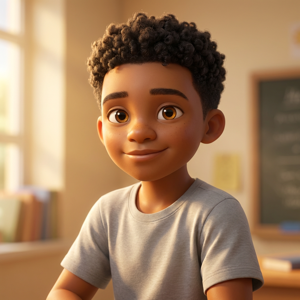 Yeshua — The Creator, a young boy with curly hair in a warm classroom setting
